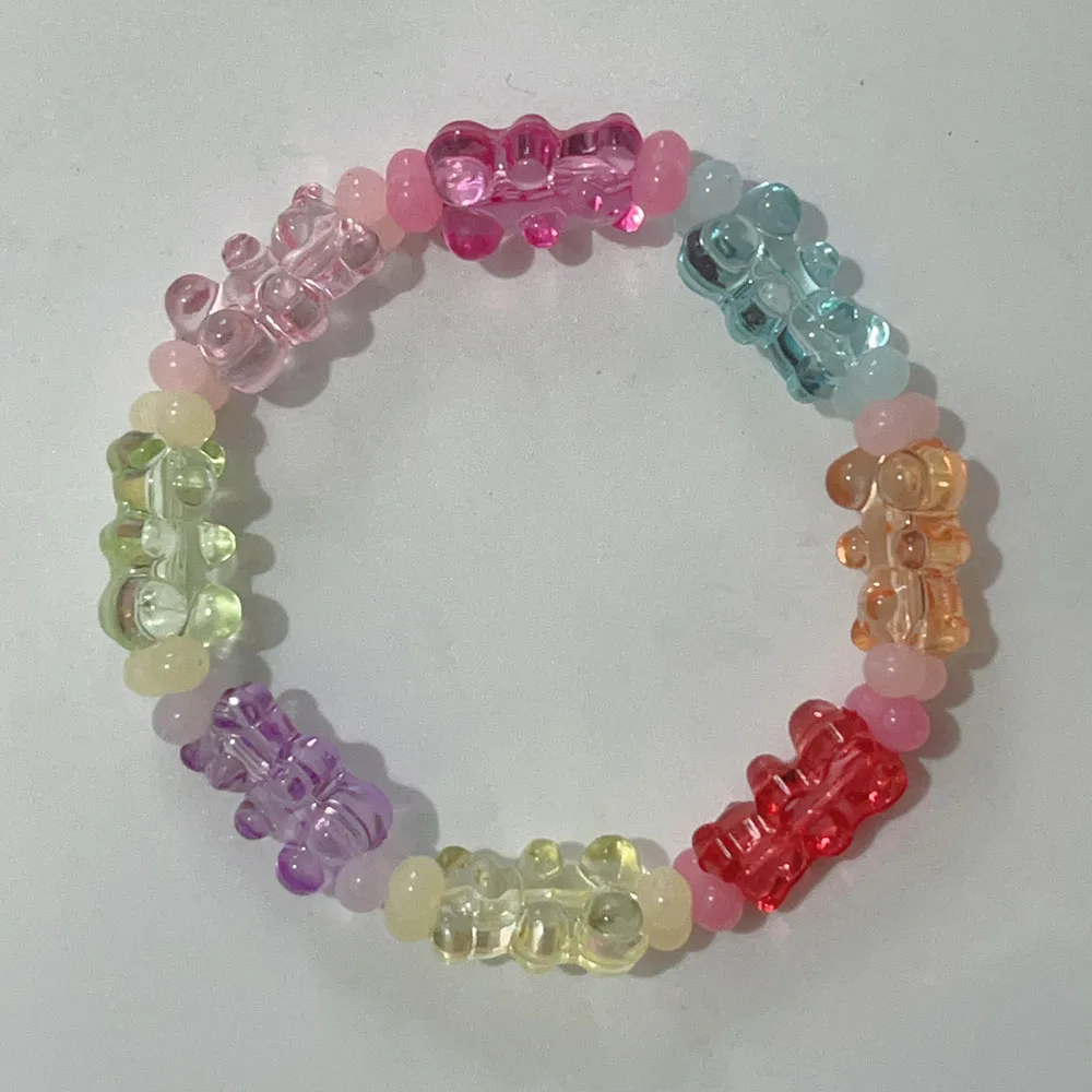 Potosala Cute Transparent Resin Bear Bracelet Cartoon Gummy Jelly Color For Women Handmade Beaded Bracelet Girls Jewelry Gifts