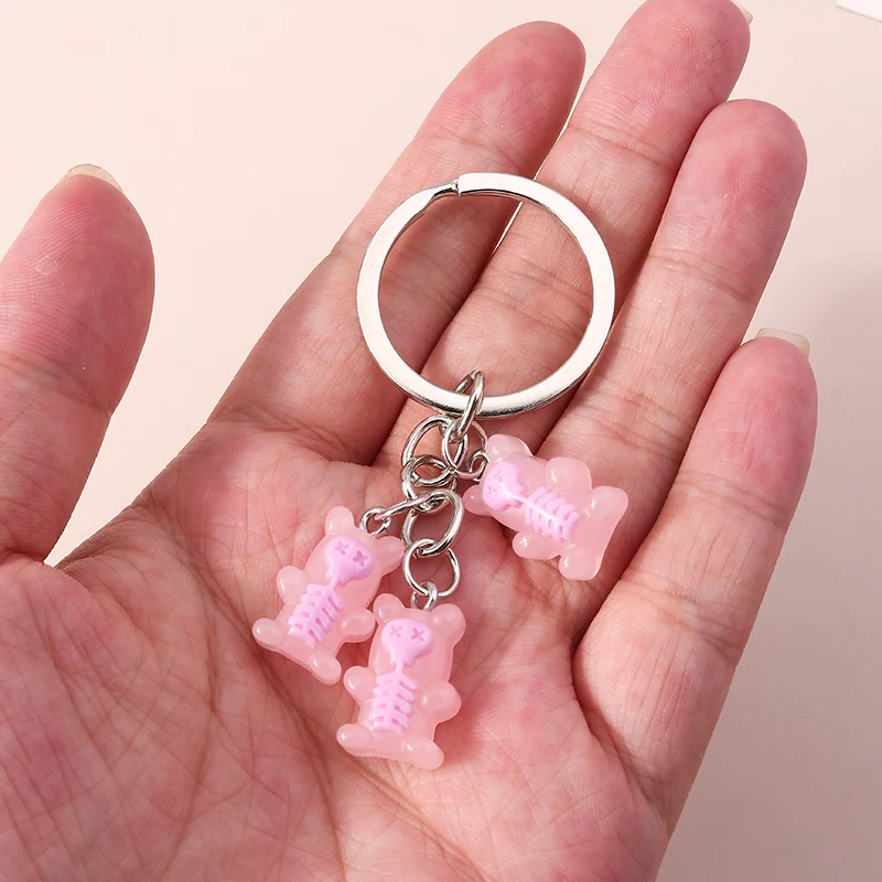 Aihua 12 Colors Cute Cartoon Candy Color Gummy Bear Keychains for Women Girls Resin Bear Keychains Sweet Jewelry Gifts