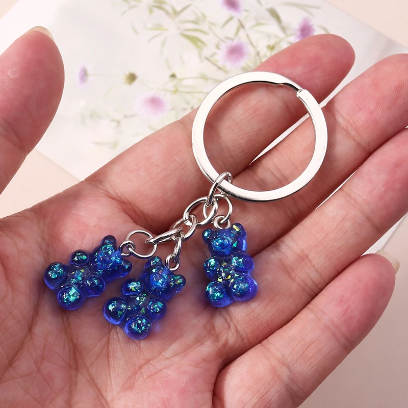 Aihua 12 Colors Cute Cartoon Candy Color Gummy Bear Keychains for Women Girls Resin Bear Keychains Sweet Jewelry Gifts