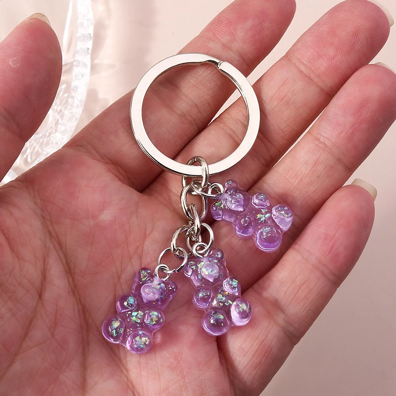 Aihua 12 Colors Cute Cartoon Candy Color Gummy Bear Keychains for Women Girls Resin Bear Keychains Sweet Jewelry Gifts