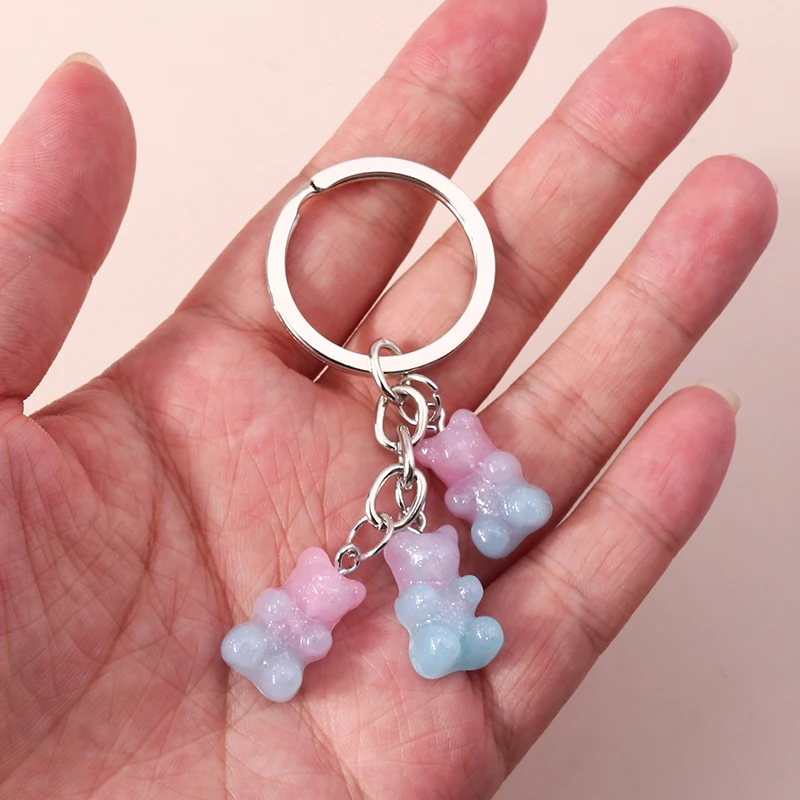 Aihua 12 Colors Cute Cartoon Candy Color Gummy Bear Keychains for Women Girls Resin Bear Keychains Sweet Jewelry Gifts