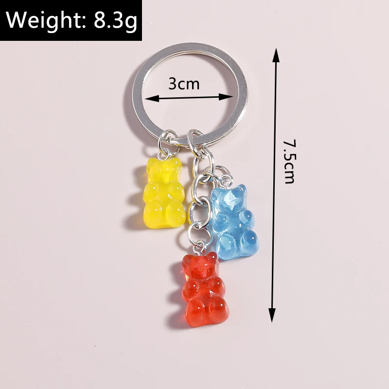 Aihua 12 Colors Cute Cartoon Candy Color Gummy Bear Keychains for Women Girls Resin Bear Keychains Sweet Jewelry Gifts