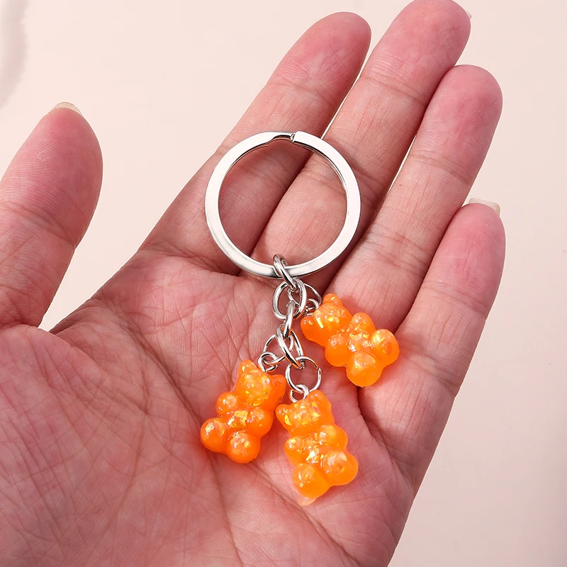 Aihua 12 Colors Cute Cartoon Candy Color Gummy Bear Keychains for Women Girls Resin Bear Keychains Sweet Jewelry Gifts