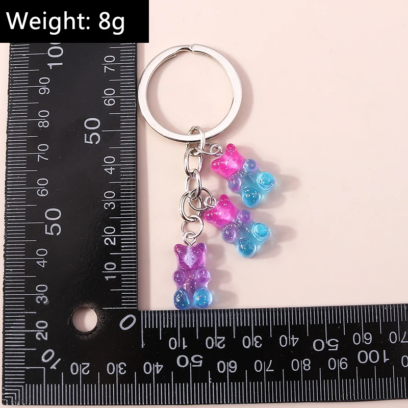 Aihua 12 Colors Cute Cartoon Candy Color Gummy Bear Keychains for Women Girls Resin Bear Keychains Sweet Jewelry Gifts