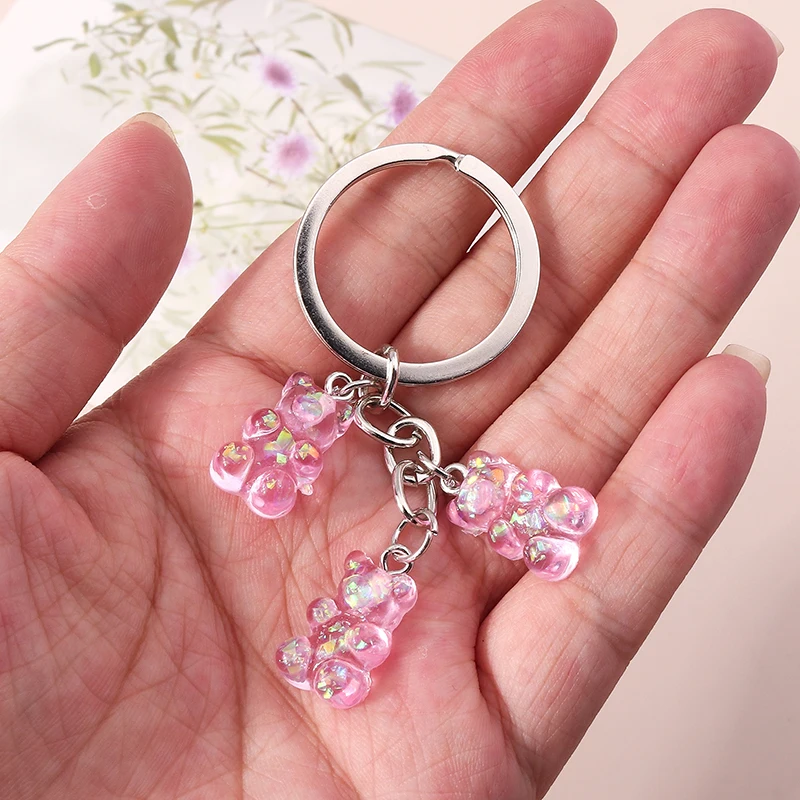 Aihua 12 Colors Cute Cartoon Candy Color Gummy Bear Keychains for Women Girls Resin Bear Keychains Sweet Jewelry Gifts