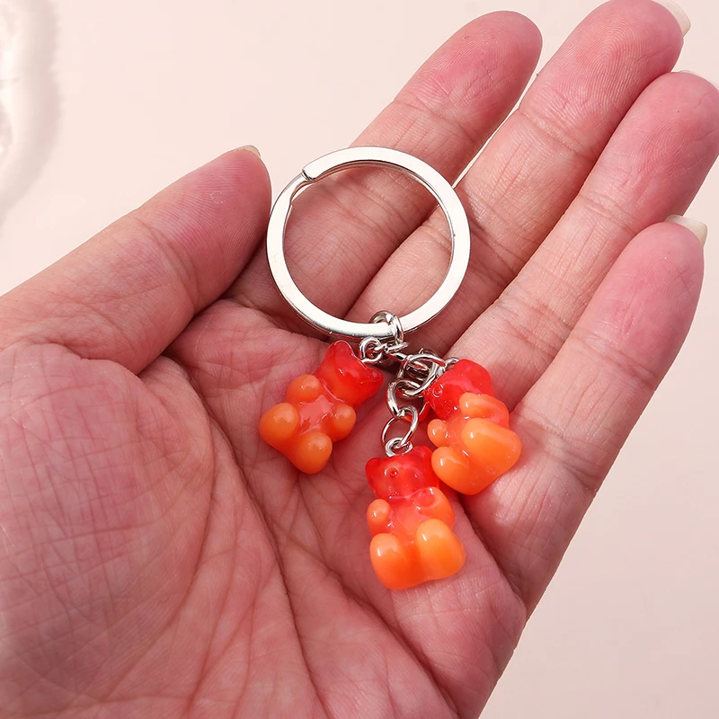 Aihua 12 Colors Cute Cartoon Candy Color Gummy Bear Keychains for Women Girls Resin Bear Keychains Sweet Jewelry Gifts