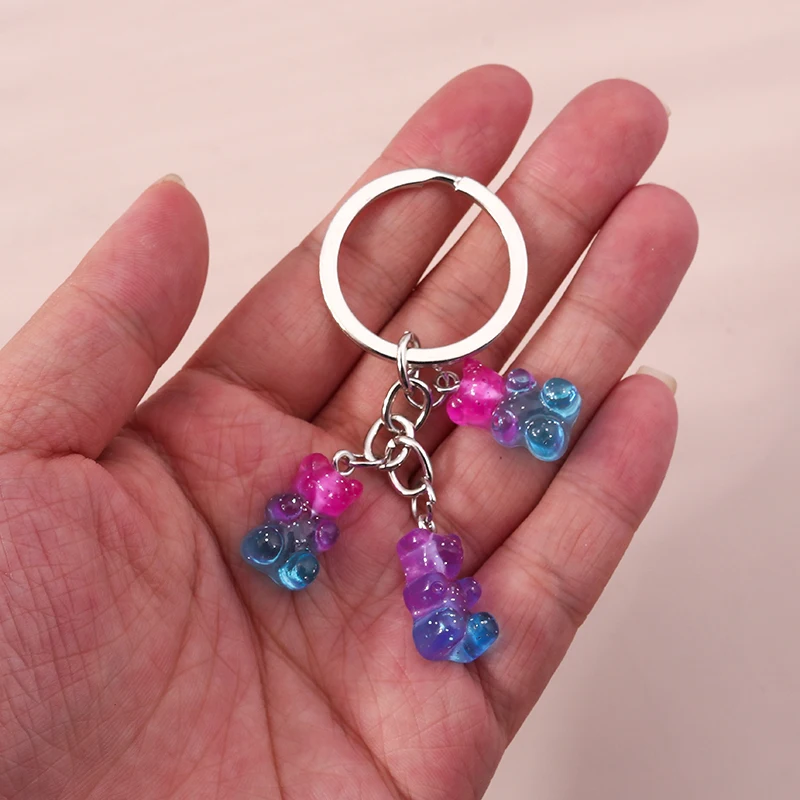 Aihua 12 Colors Cute Cartoon Candy Color Gummy Bear Keychains for Women Girls Resin Bear Keychains Sweet Jewelry Gifts