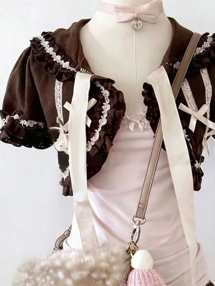Vintage Sweet Chic Lolita 3 Piece Set Women Lace Cardigan + Camisole Top + Plaid Cake Mini Skirt Japanese Kawaii Fashion Outfit