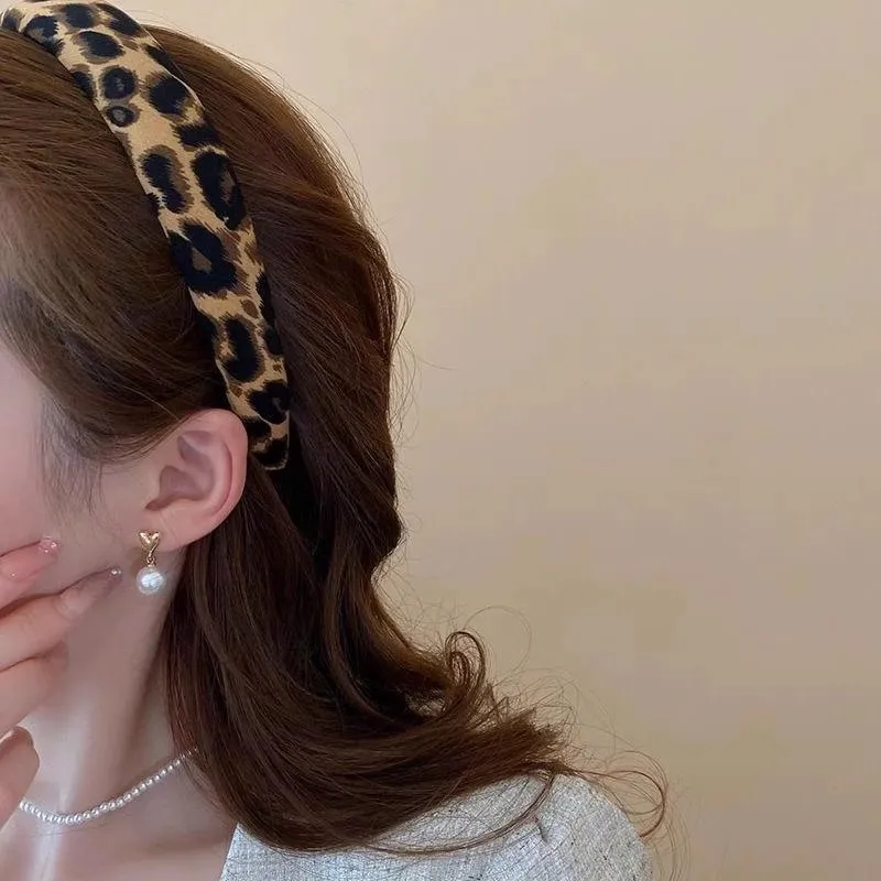 Vintage Leopard Print Sponge Hairband For Women Elegant Hair Ornament Headband Hair Hold Head Band Fashion Hair Accessories