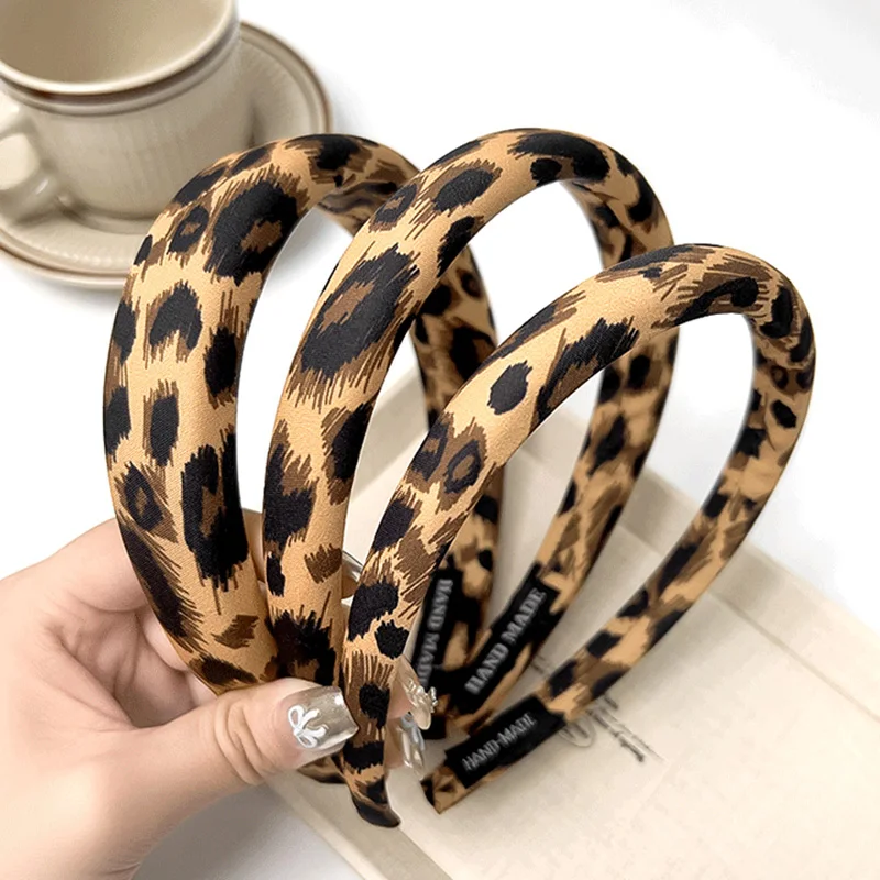 Vintage Leopard Print Sponge Hairband For Women Elegant Hair Ornament Headband Hair Hold Head Band Fashion Hair Accessories