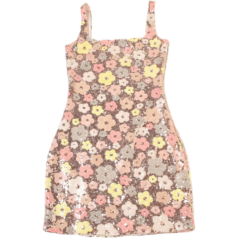 Townlike Floral Sequin Nightclub Sexy Party Dress Women Spaghetti Strap Mini 2025 Spring Summer Dress Slim Bodycon Dresses