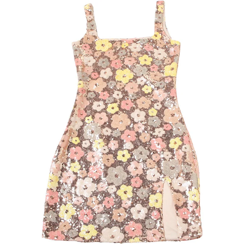 Townlike Floral Sequin Nightclub Sexy Party Dress Women Spaghetti Strap Mini 2025 Spring Summer Dress Slim Bodycon Dresses