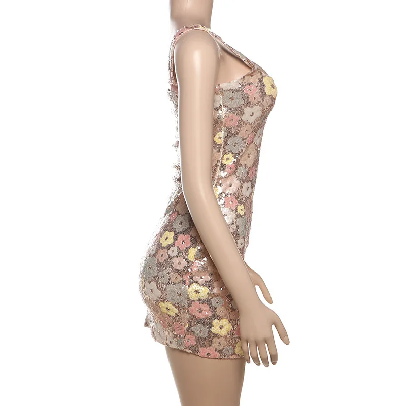 Townlike Floral Sequin Nightclub Sexy Party Dress Women Spaghetti Strap Mini 2025 Spring Summer Dress Slim Bodycon Dresses