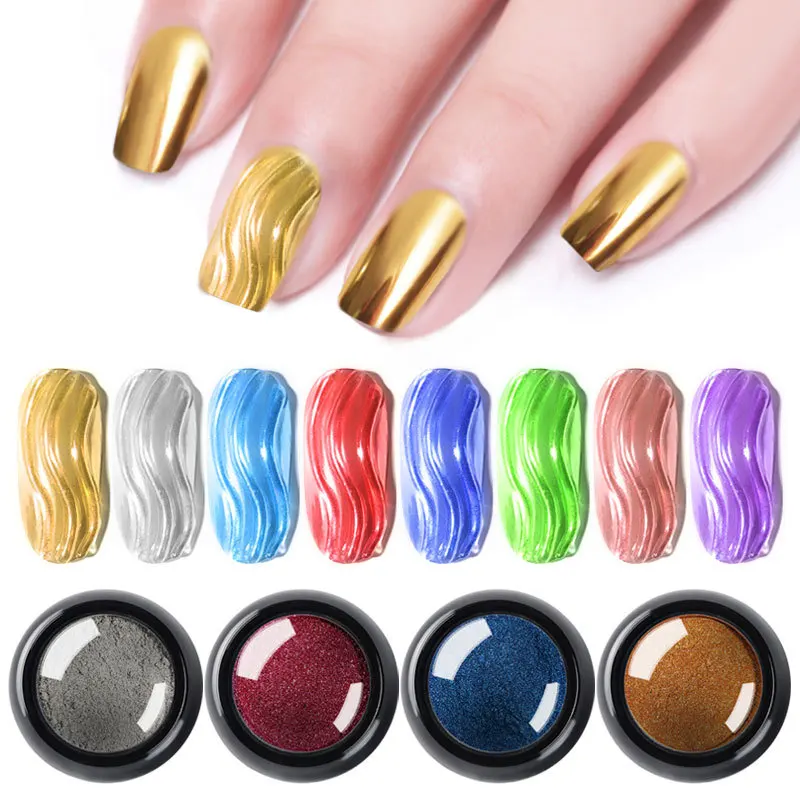 1Jar Metallic Mirror Chrome Nail Powder Holographic Laser Silvery Golden Nail Rubbing Glitter Pigment UV Gel Polish Mirror Powde