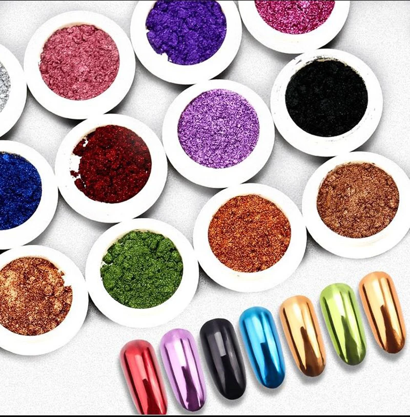1Jar Metallic Mirror Chrome Nail Powder Holographic Laser Silvery Golden Nail Rubbing Glitter Pigment UV Gel Polish Mirror Powde