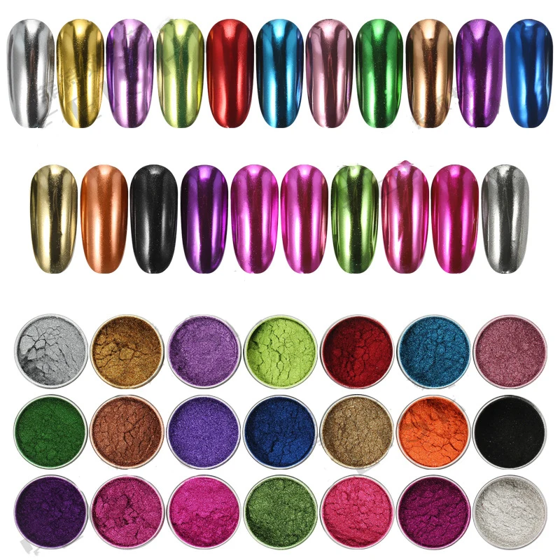 1Jar Metallic Mirror Chrome Nail Powder Holographic Laser Silvery Golden Nail Rubbing Glitter Pigment UV Gel Polish Mirror Powde