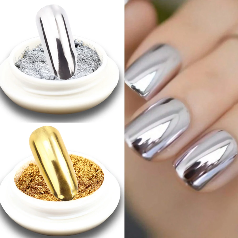 1Jar Metallic Mirror Chrome Nail Powder Holographic Laser Silvery Golden Nail Rubbing Glitter Pigment UV Gel Polish Mirror Powde
