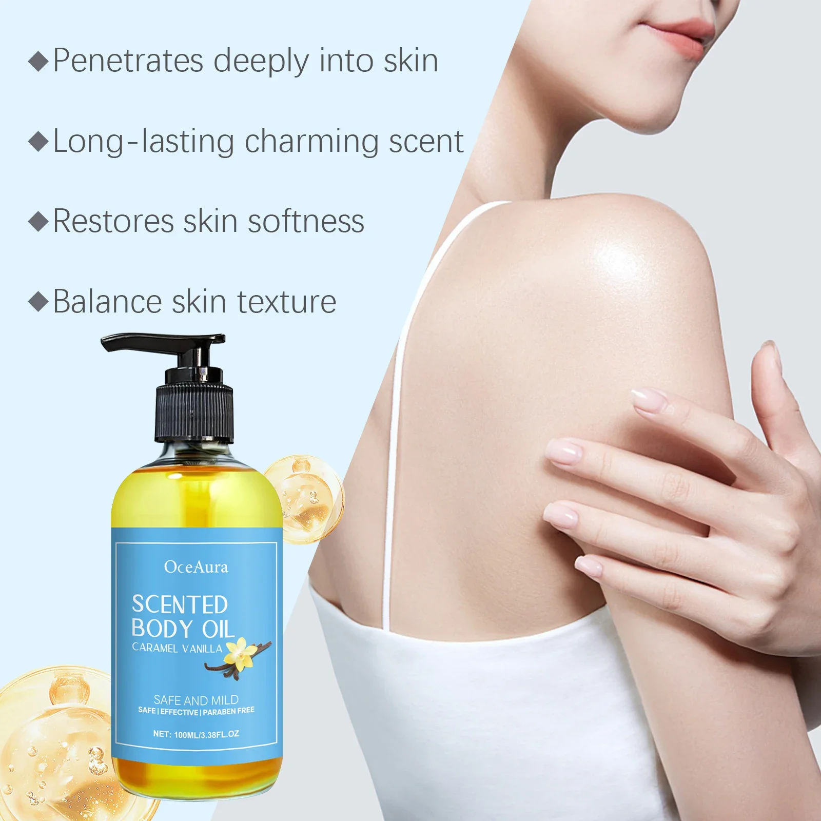 Caramel Vanilla Body Massage Oil Moisturizing Nourishing Smoothing Skin Care Relieve Stress Muscle Relaxing Body SPA Oils