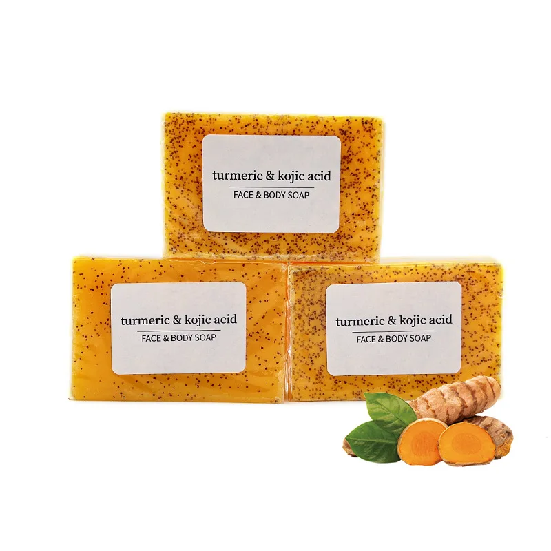 RDQCTQ 1pcs Turmeric Natural Bar Soap for Men, Lemon Kojic Acid Soap, Shower and Facial Soap -No Harsh Ingredients 100g