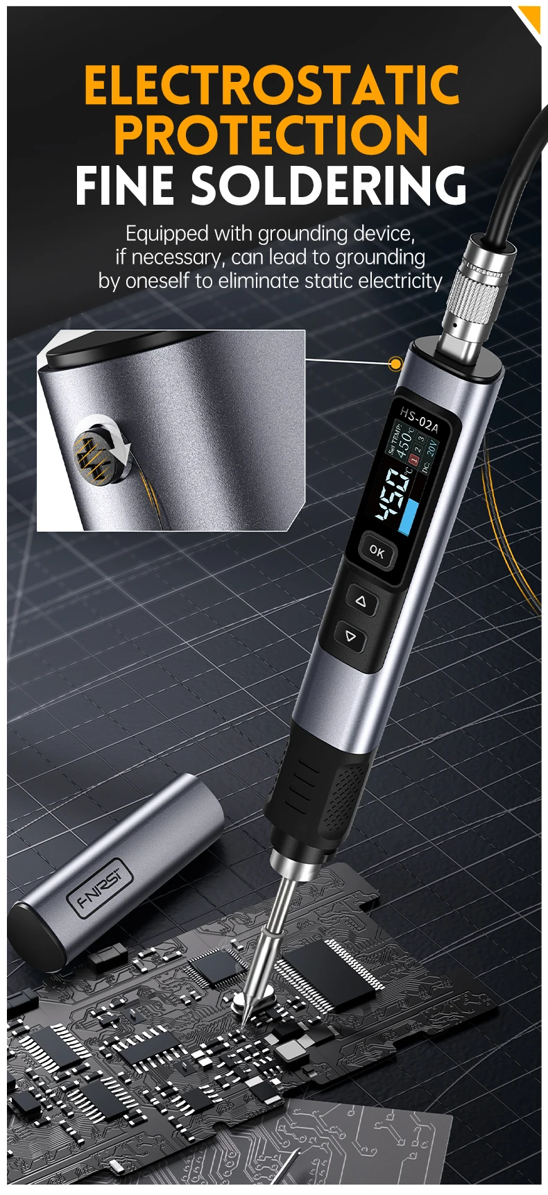 FNIRSI HS-02 Smart Soldering Station 100W Electric Soldering Iron Adjustable Constant Temperature Fast Heat Solder Iron Kit