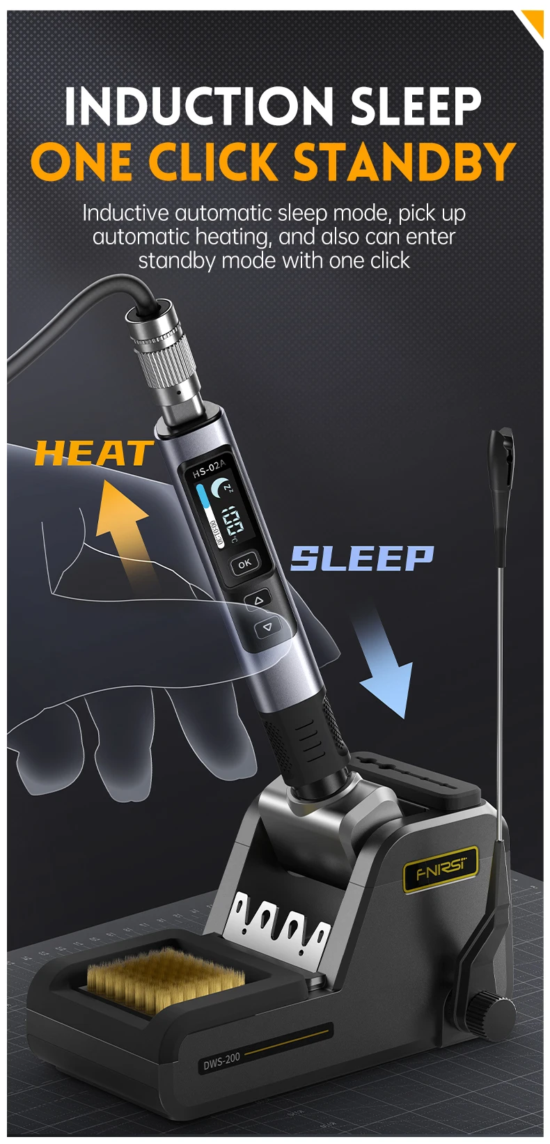 FNIRSI HS-02 Smart Soldering Station 100W Electric Soldering Iron Adjustable Constant Temperature Fast Heat Solder Iron Kit