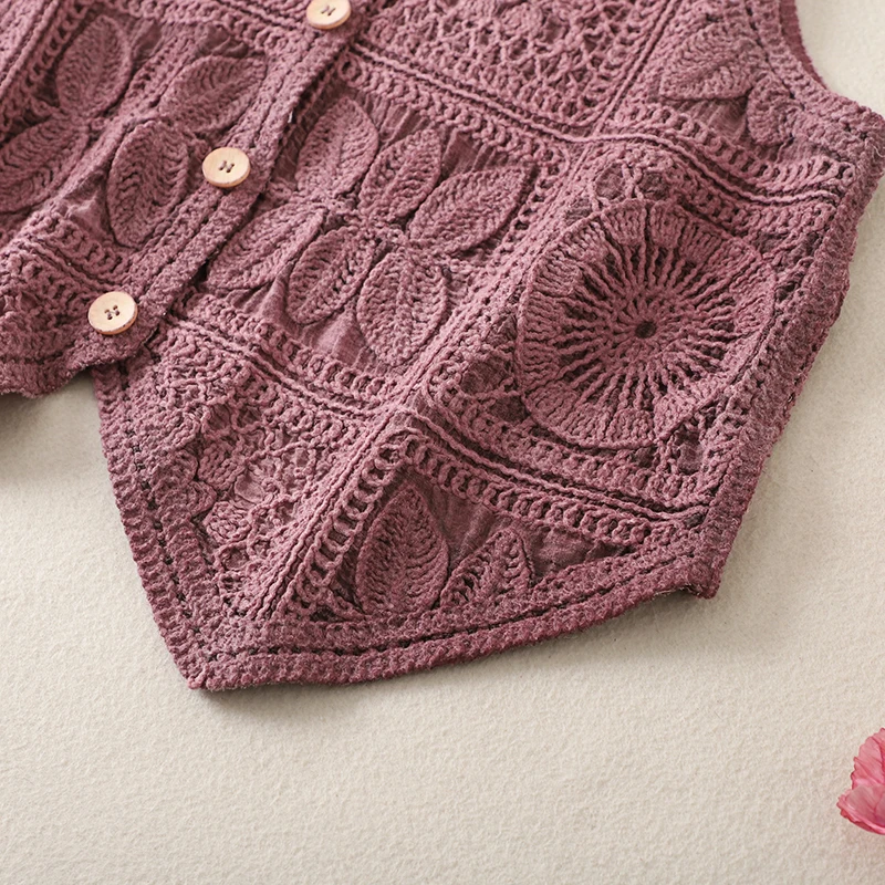Women's Boho Style Crochet Lace Vest White Beige Green Purple Brown Sleeveless Summer Jackets Coat Hollow Out Knit Cover Ups Top