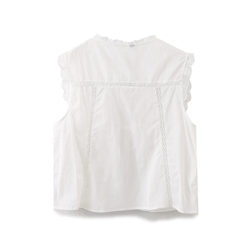 Sleeveless Lace-up Summer Blouse  Cotton Floral Embroidered lace Blouses Shirts Women Tops Vintage Boho Beach Wear Casual Blusas