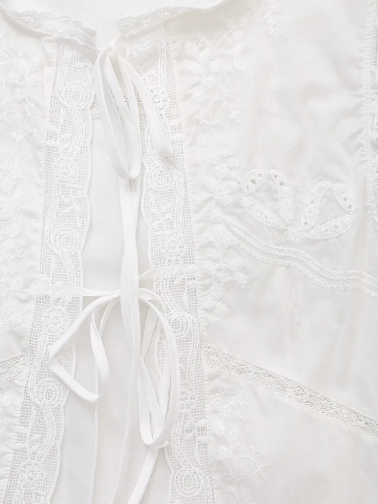 Sleeveless Lace-up Summer Blouse  Cotton Floral Embroidered lace Blouses Shirts Women Tops Vintage Boho Beach Wear Casual Blusas