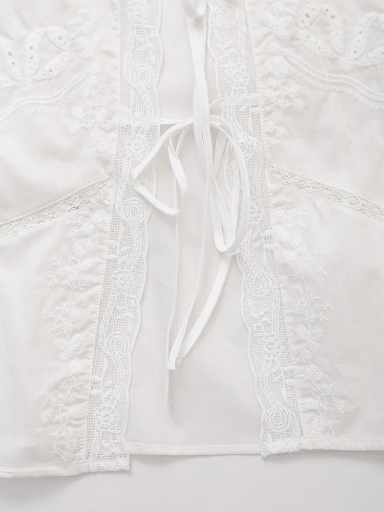 Sleeveless Lace-up Summer Blouse  Cotton Floral Embroidered lace Blouses Shirts Women Tops Vintage Boho Beach Wear Casual Blusas