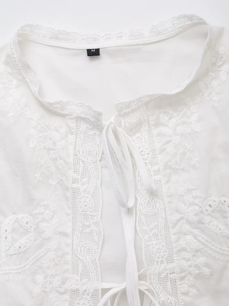 Sleeveless Lace-up Summer Blouse  Cotton Floral Embroidered lace Blouses Shirts Women Tops Vintage Boho Beach Wear Casual Blusas
