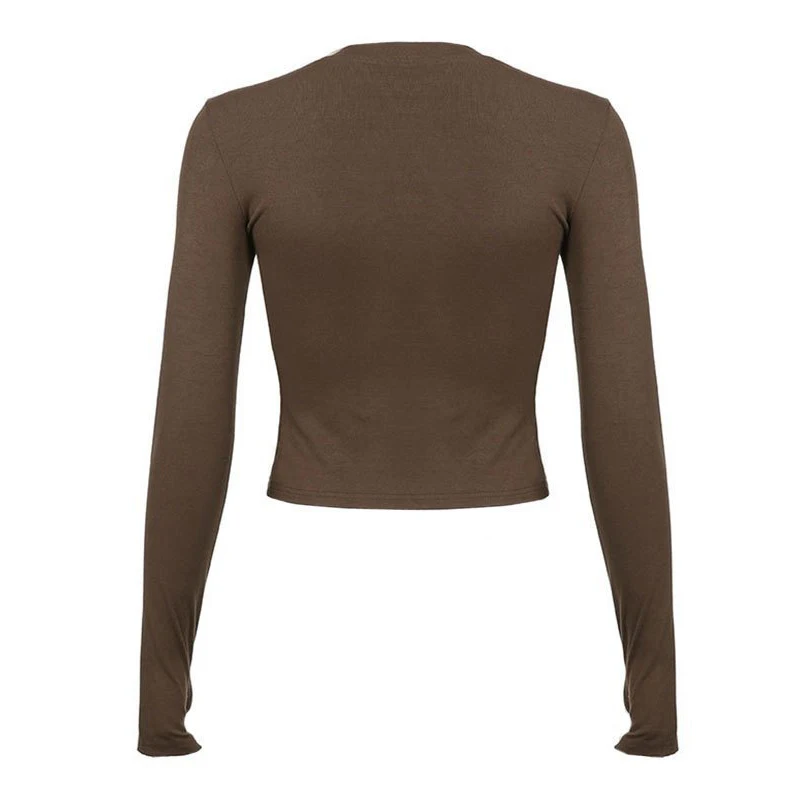 Women Casual Slim Fit Long Sleeve O-Neck T-shirts Tops Spring Fall Solid Color Tees with Thumb Holes Streetwear