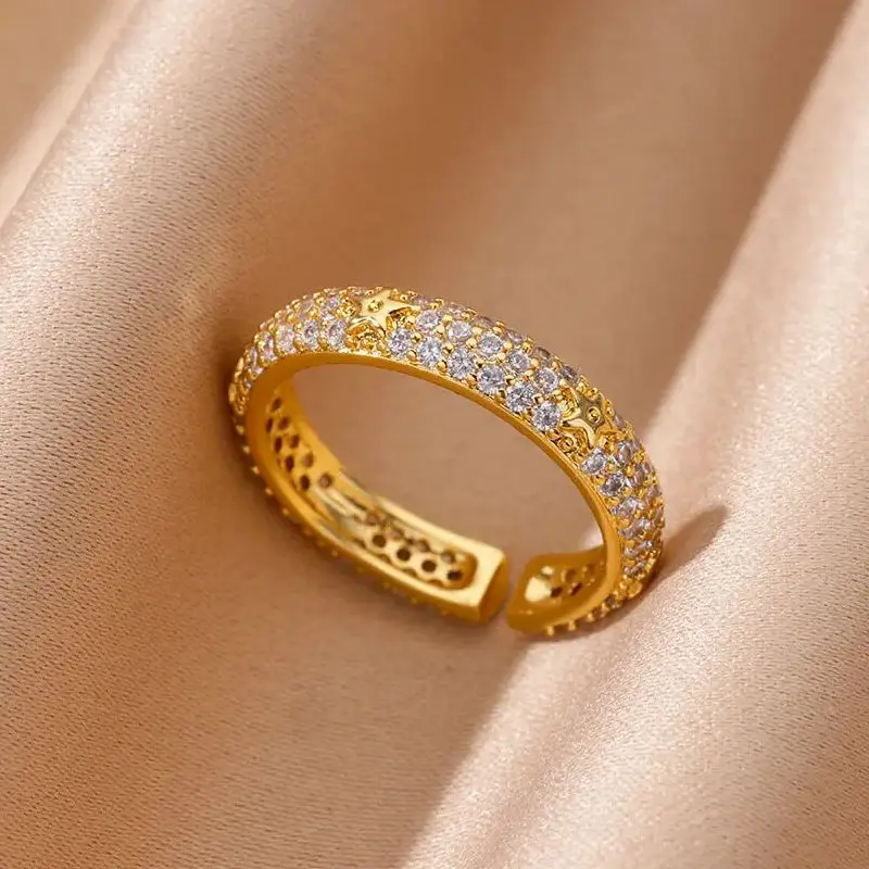 Vintage Geometric Zircon Rings for Women Stainless Steel Gold Color Punk Open Finger Ring Aesthetic Wedding Jewelry bague femme