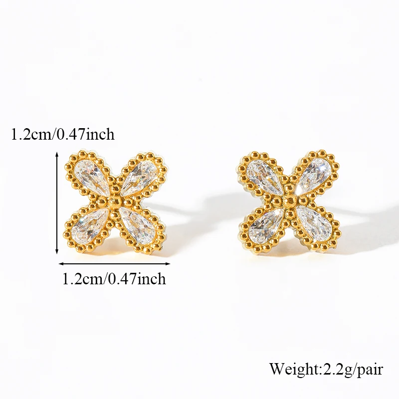 GANEMLY 316L Stainless Steel Flower Zirconia Bracelet Necklace Earrings Set Charm Metal Texture 18K Gold Plated Jewelry Women