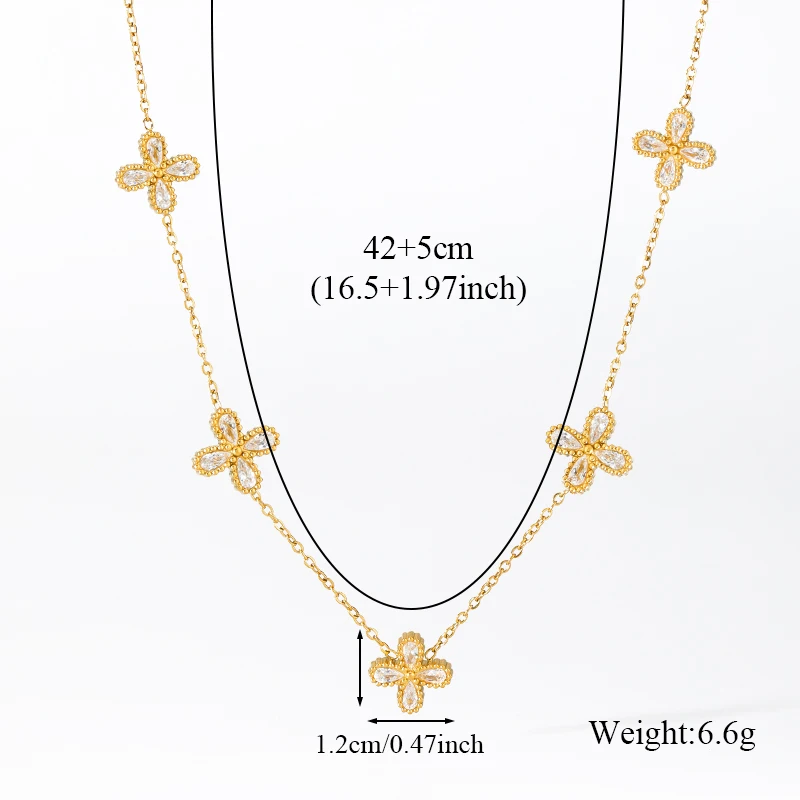GANEMLY 316L Stainless Steel Flower Zirconia Bracelet Necklace Earrings Set Charm Metal Texture 18K Gold Plated Jewelry Women