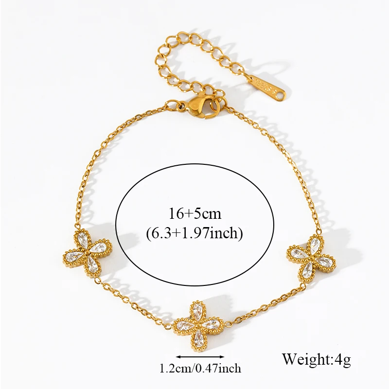 GANEMLY 316L Stainless Steel Flower Zirconia Bracelet Necklace Earrings Set Charm Metal Texture 18K Gold Plated Jewelry Women