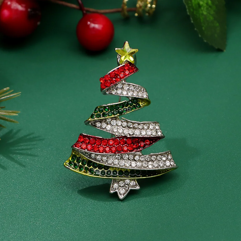 Luxury Rhinestone Christmas Tree Brooches for Women Exquisite Crystal Penguin Elk Snowman Brooch Pins Corsage Christmas Jewelry