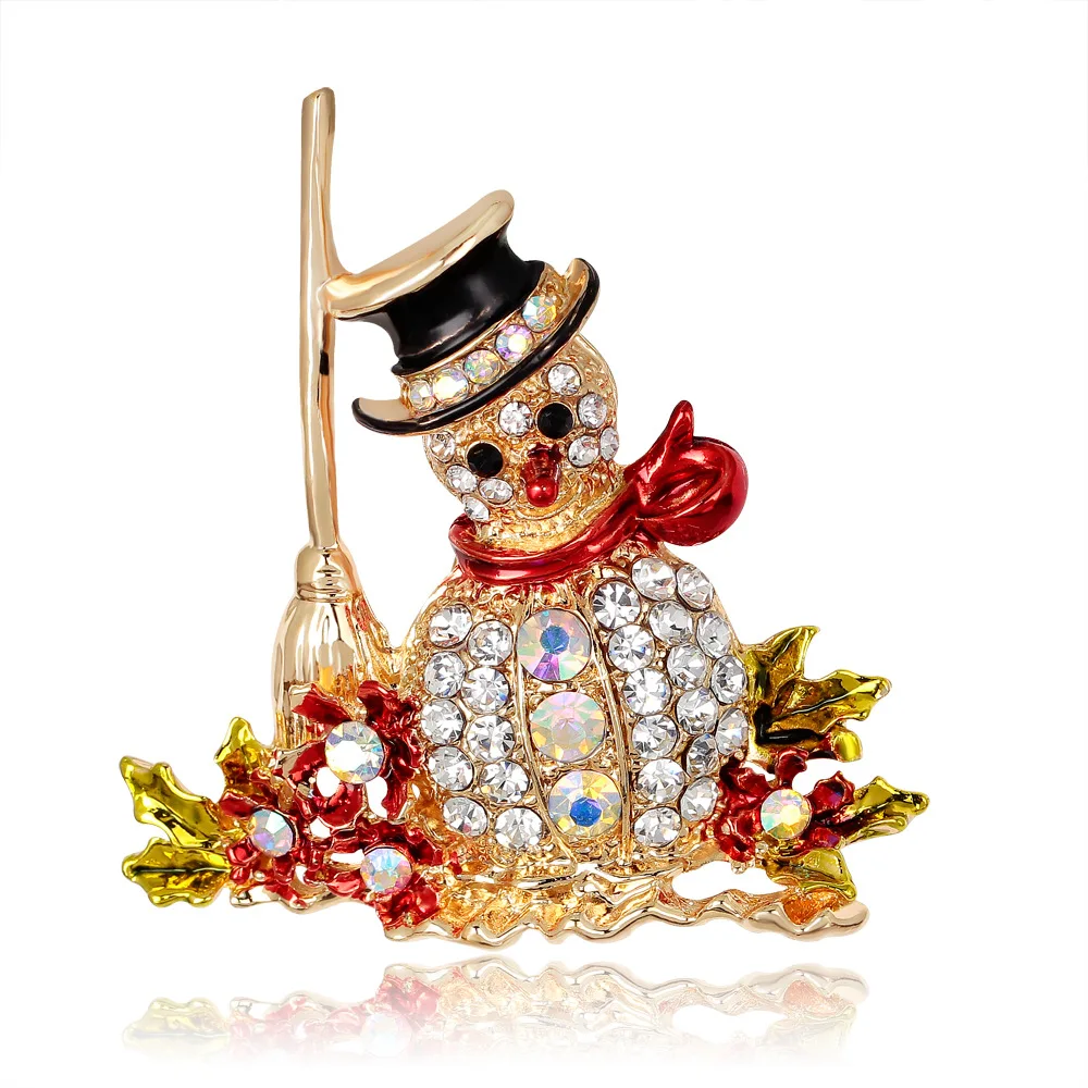 Luxury Rhinestone Christmas Tree Brooches for Women Exquisite Crystal Penguin Elk Snowman Brooch Pins Corsage Christmas Jewelry