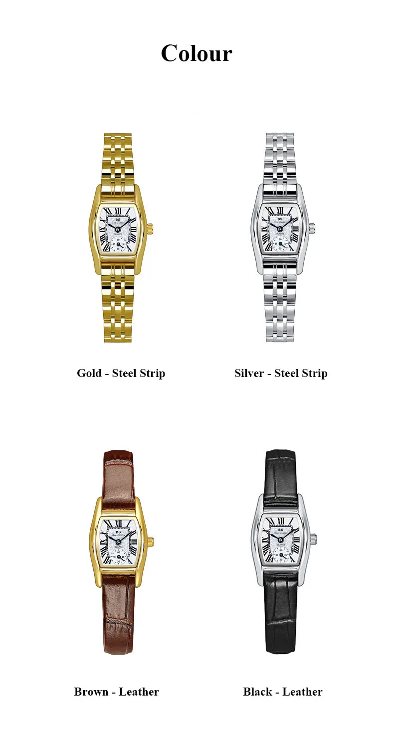 BS Women's Watch Versatile Retro Style Luxury Brand Leather Steel Straps Waterproof Ladies Fashion Quartz Clock Watches Gift