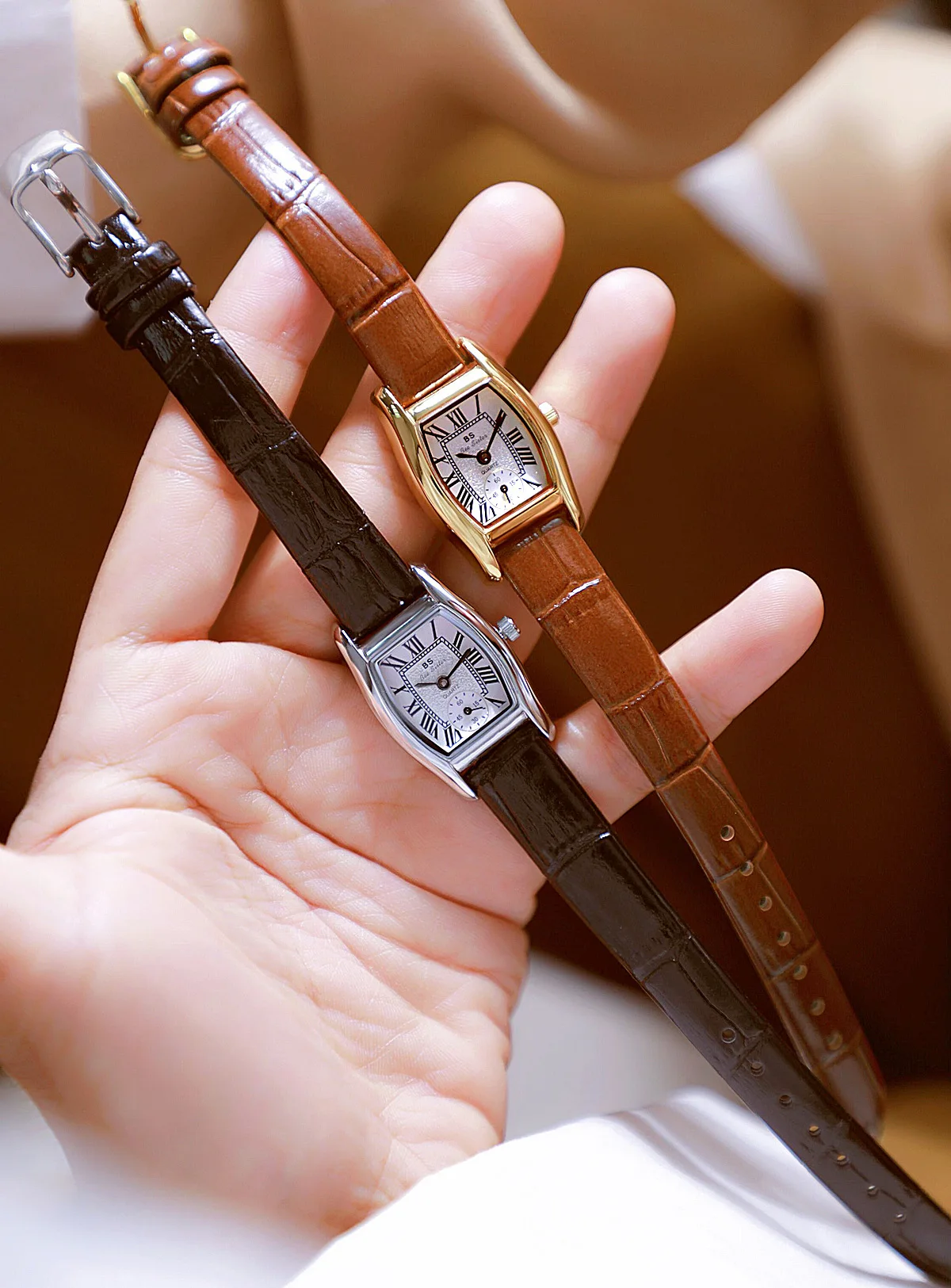 BS Women's Watch Versatile Retro Style Luxury Brand Leather Steel Straps Waterproof Ladies Fashion Quartz Clock Watches Gift