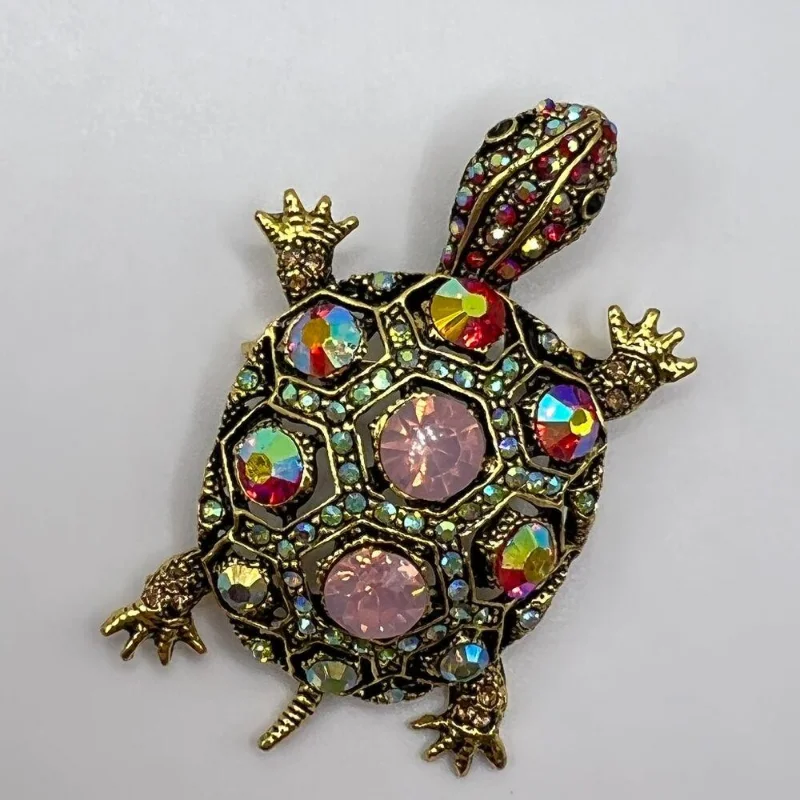Women's Fashion Diamond Studded Small Turtle Brooch Cute Animal Colored Vintage Brooch Personalized Brooch Accessories