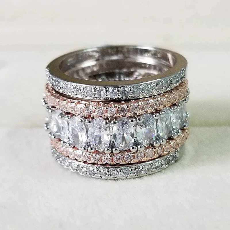 925 Sterling Silver Wide Rings for Women Full Brilliant Cubic Zirconia Exquisite Superb Party Jewelry Trendy Chic Accessories
