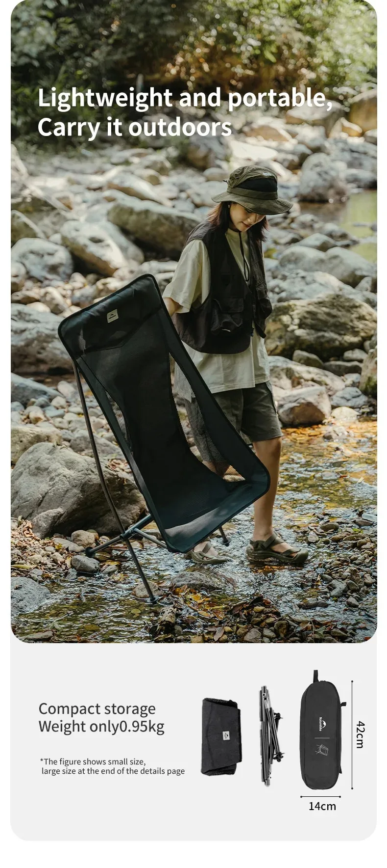 Naturehike Ultralight Folding Chair L04 150kg Load Capacity for Fishing Picnic Outdoor Hiking Moon Chair Portable Relax Chair