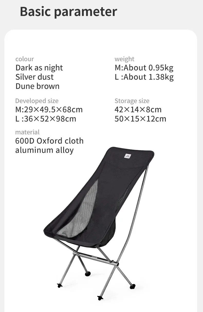 Naturehike Ultralight Folding Chair L04 150kg Load Capacity for Fishing Picnic Outdoor Hiking Moon Chair Portable Relax Chair