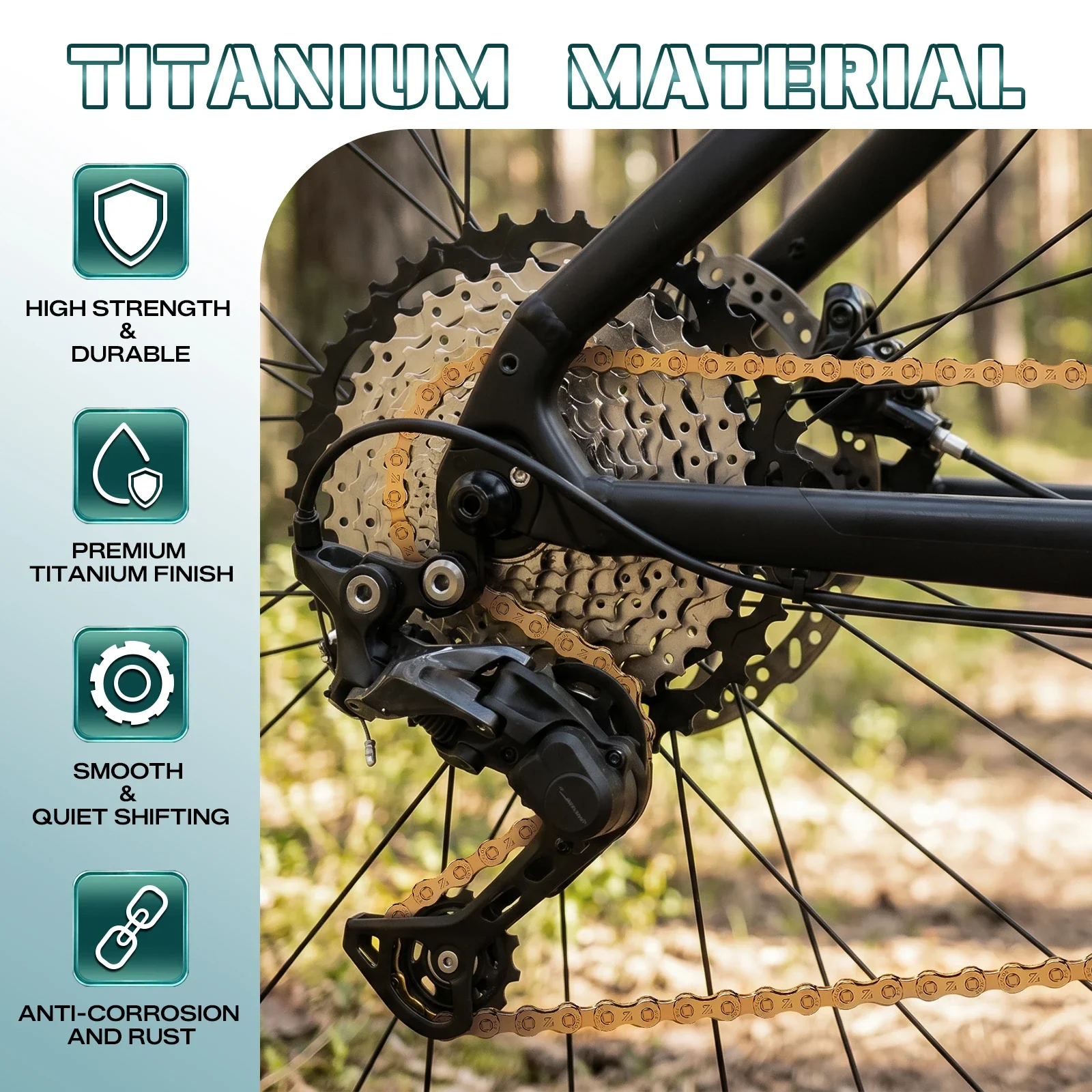 BUCKLOS Titanium Coating Bike Chain 8/9/10/11/12 Speed Bicycle Chain MTB Road Bike Chains Stainless Steel Bicycle Chains