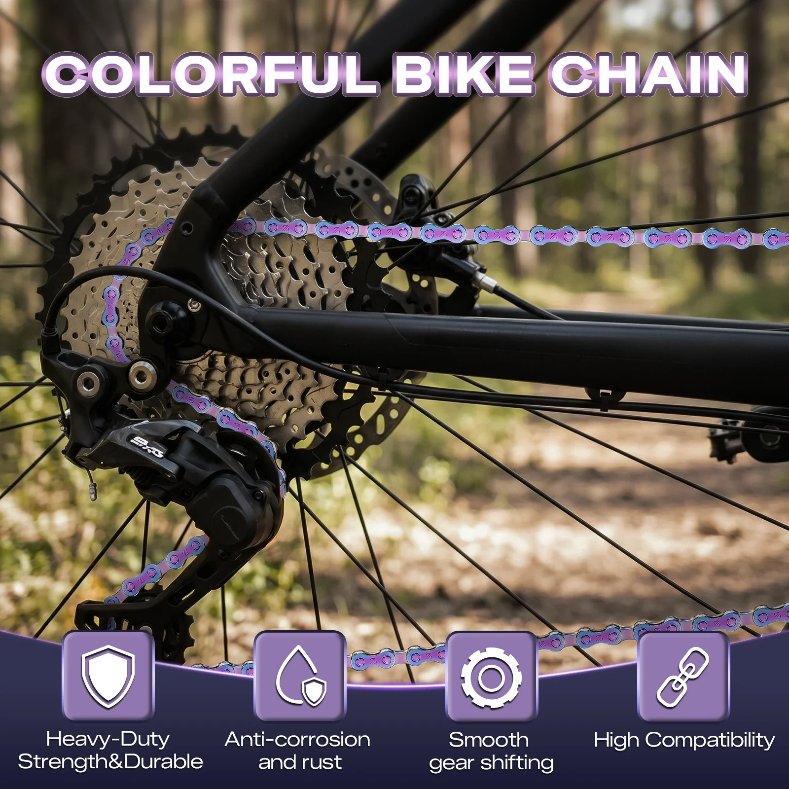 BUCKLOS Titanium Coating Bike Chain 8/9/10/11/12 Speed Bicycle Chain MTB Road Bike Chains Stainless Steel Bicycle Chains