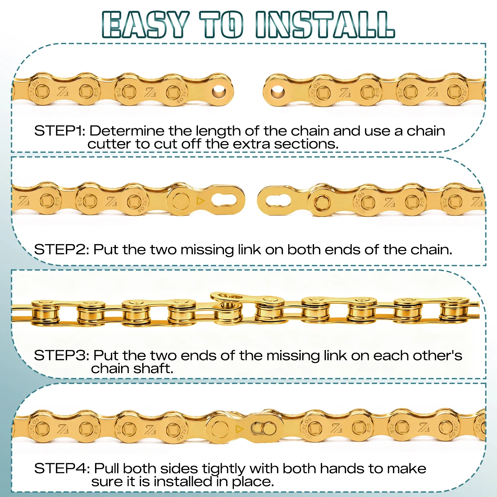 BUCKLOS Titanium Coating Bike Chain 8/9/10/11/12 Speed Bicycle Chain MTB Road Bike Chains Stainless Steel Bicycle Chains