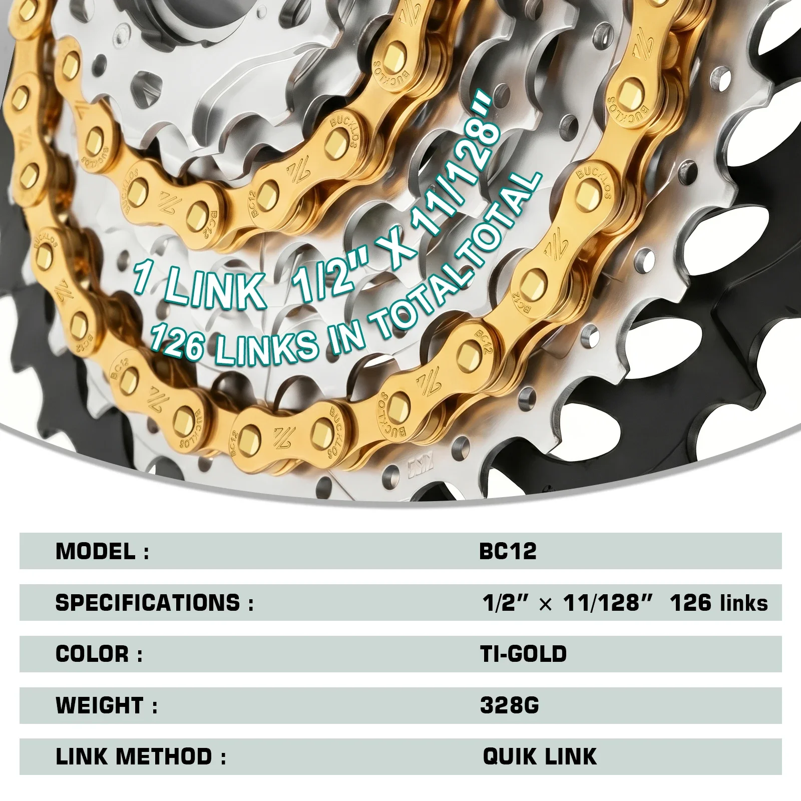 BUCKLOS Titanium Coating Bike Chain 8/9/10/11/12 Speed Bicycle Chain MTB Road Bike Chains Stainless Steel Bicycle Chains