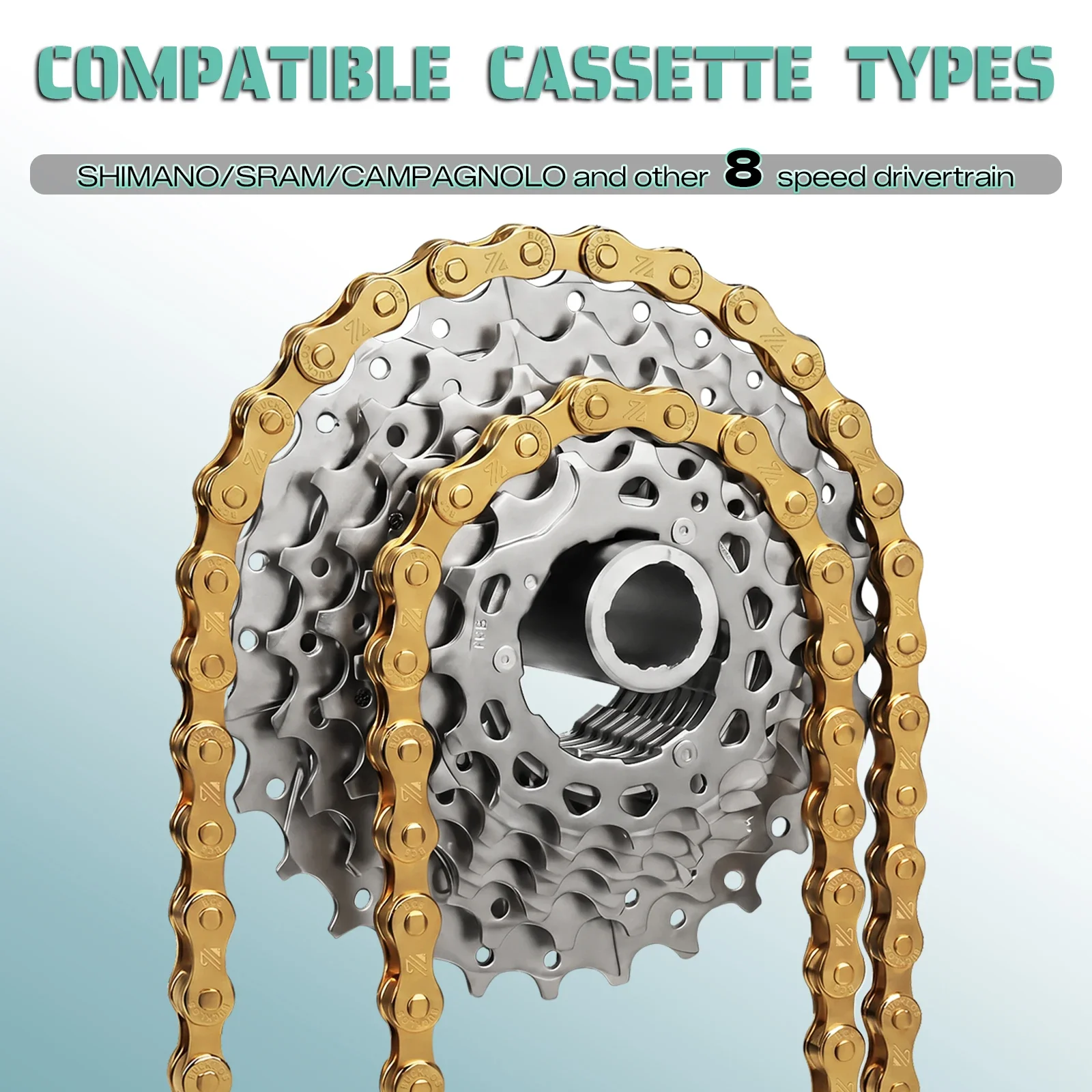 BUCKLOS Titanium Coating Bike Chain 8/9/10/11/12 Speed Bicycle Chain MTB Road Bike Chains Stainless Steel Bicycle Chains