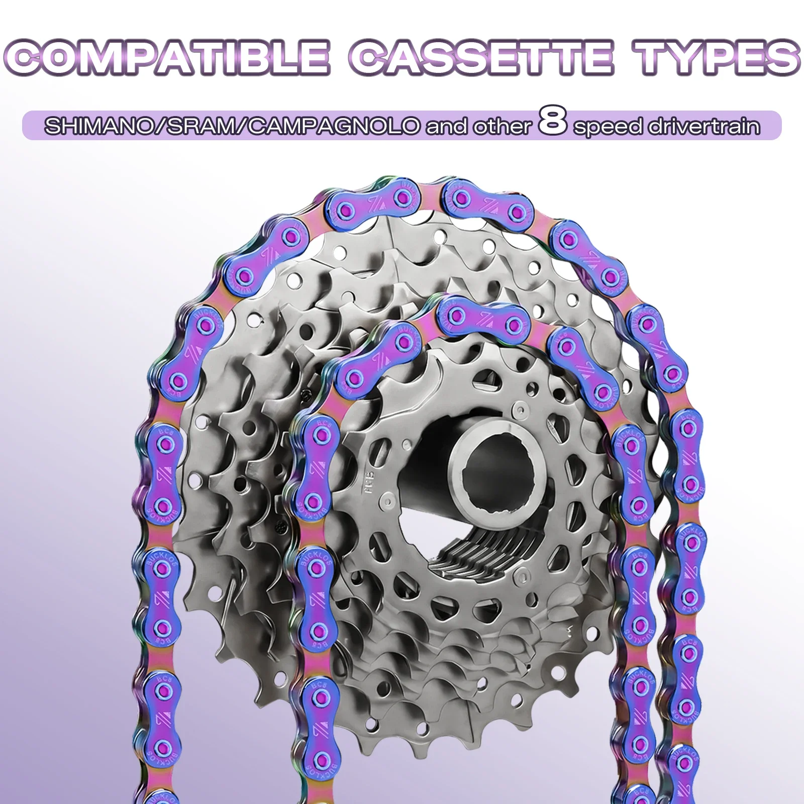 BUCKLOS Titanium Coating Bike Chain 8/9/10/11/12 Speed Bicycle Chain MTB Road Bike Chains Stainless Steel Bicycle Chains