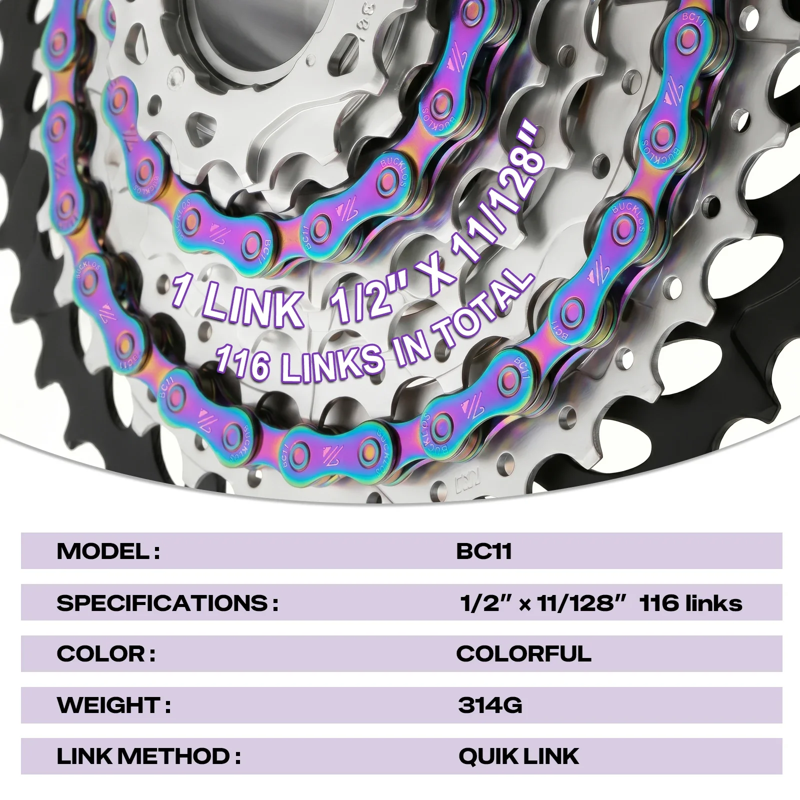 BUCKLOS Titanium Coating Bike Chain 8/9/10/11/12 Speed Bicycle Chain MTB Road Bike Chains Stainless Steel Bicycle Chains